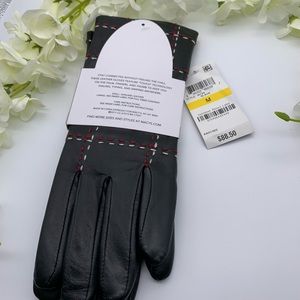 Charter club black leather gloves Red&White stitch SZ M touchscreen brand new